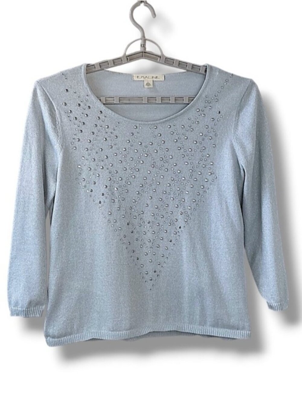 Emaline Metallic Embellished Sweater 3/4 Sleeve Slip On Scoop Neck Gray Lg - Picture 14 of 14